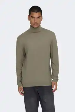 Wehkamp ONLY & SONS coltrui fijn gebreid taupe aanbieding
