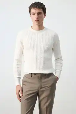 Wehkamp Mango Man trui met kabels wit aanbieding