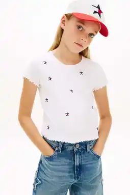 Wehkamp Tommy Hilfiger T-shirt met textuur en borduursels wit aanbieding