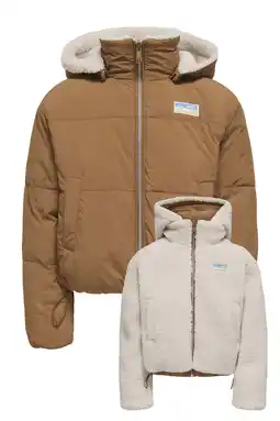 Wehkamp KIDS ONLY GIRL reversible gewatteerde winterjas camel/ecru aanbieding