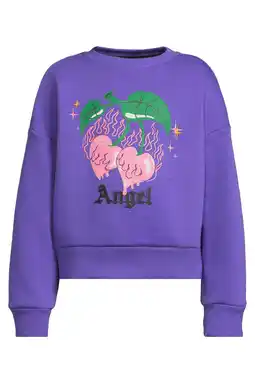 Wehkamp Coolcat boxy fleece sweater met printopdruk Sanne paars aanbieding
