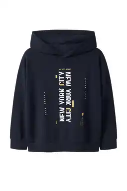 Wehkamp NAME IT KIDS junior rechtvallend hoodie met print - donkerblauw aanbieding