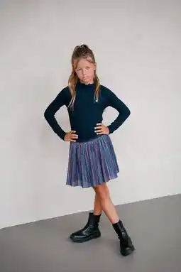 Wehkamp Like Flo jurk met col rib gebreid donkerblauw aanbieding