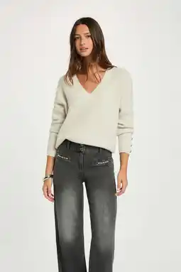 Wehkamp Morgan trui met wol ecru rib gebreid aanbieding