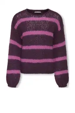Wehkamp KIDS ONLY GIRL gestreepte trui paars grof gebreid aanbieding
