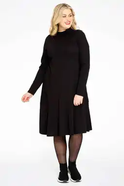 Wehkamp YOEK wijd uitlopende jurk met volant ORGANIC COTTON zwart aanbieding