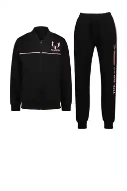 Wehkamp Messi sweatvest + joggingbroek zwart/roze aanbieding