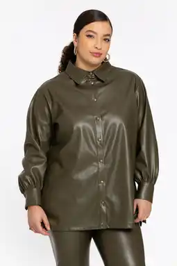 Wehkamp YOEK imitatieleren blouse kaki aanbieding