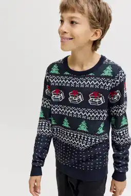 Wehkamp JACK & JONES JUNIOR kersttrui donkerblauw aanbieding