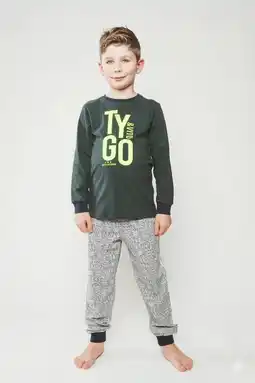 Wehkamp TYGO & vito pyjama met logo donkergroen/grijs melange aanbieding