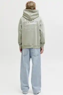 Wehkamp JACK & JONES JUNIOR hoodie met backprint lichtgroen aanbieding