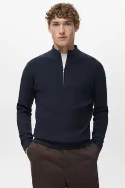 Wehkamp Mango Man trui rib gebreid donkerblauw aanbieding