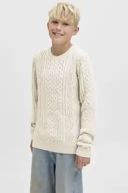 Wehkamp JACK & JONES JUNIOR gebreide trui ecru met kabels aanbieding