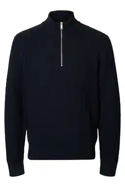 Wehkamp Selected trui met ingebreid patroon donkerblauw aanbieding