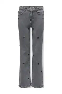Wehkamp KIDS ONLY GIRL wide leg jeans met hartjes grey denim aanbieding