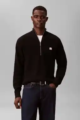 Wehkamp CALVIN KLEIN JEANS trui met ingebreid patroon zwart aanbieding