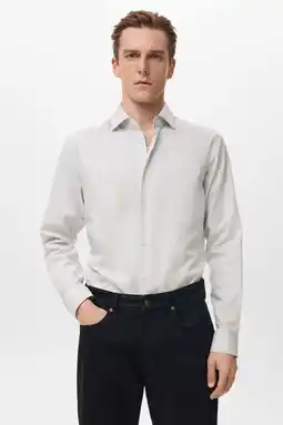 Wehkamp Mango Man Slim gestreepte casual overhemd lichtgrijs aanbieding