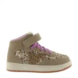 Wehkamp Victoria suede leren sneakers met glitter taupe aanbieding