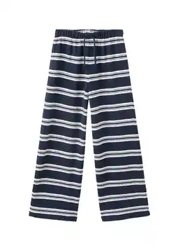 Wehkamp Mango Kids gestreepte casual broek donkerblauw gebreid aanbieding