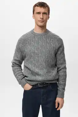 Wehkamp Mango Man trui met wol met kabels grijs aanbieding