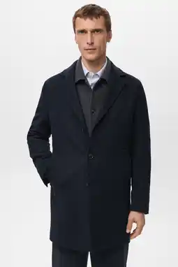 Wehkamp Mango Man gewatteerde jas met wol marineblauw aanbieding