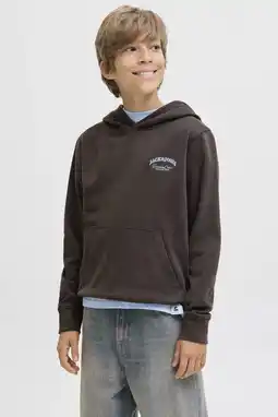 Wehkamp JACK & JONES JUNIOR hoodie met backprint donkerbruin aanbieding