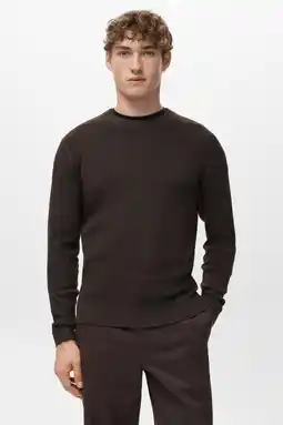 Wehkamp Mango Man trui rib gebreid donkerbruin aanbieding