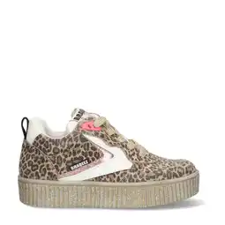 Wehkamp Braqeez Puk Paris leren sneakers met panterprint beige aanbieding