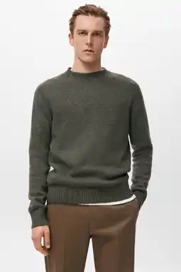 Wehkamp Mango Man trui met wol fijn gebreid kaki aanbieding
