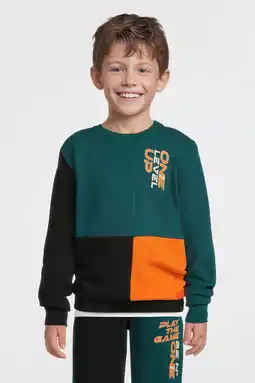 Wehkamp Orange Stars colourblock fleece sweater Chris teal aanbieding