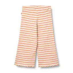 Wehkamp Wheat gestreepte casual wide leg broek oranje/ecru aanbieding