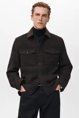 Wehkamp Mango Man geruit overshirt met wol bruin aanbieding