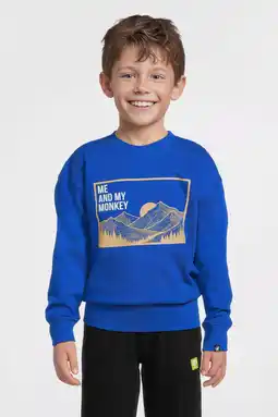 Wehkamp Me & My Monkey sweater met printopdruk blauw aanbieding