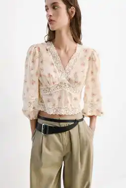 Wehkamp Mango gebloemde top met open rug - ecru aanbieding