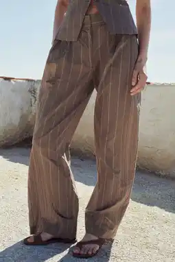 Wehkamp Mango wide leg highwaist broek met krijtstreep bruin aanbieding