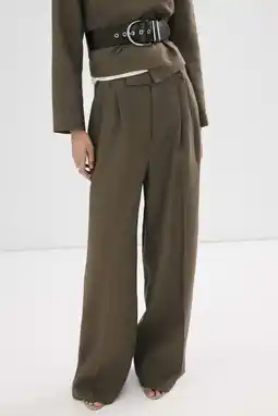 Wehkamp Mango wide leg regularwaist pantalon met linnen kaki aanbieding