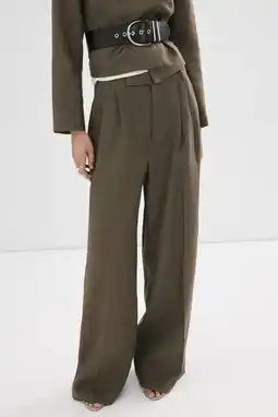 Wehkamp Mango wide leg regularwaist pantalon met linnen kaki aanbieding