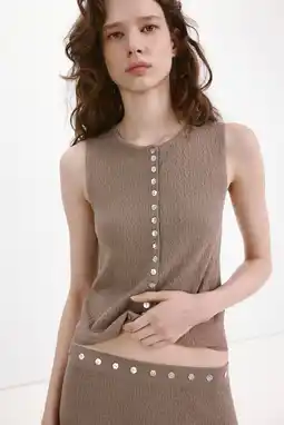 Wehkamp Mango mouwloze top met textuur taupe aanbieding