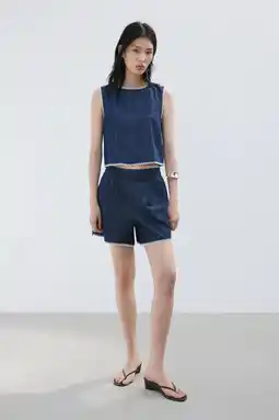Wehkamp Mango straight regularwaist casual short dark blue denim aanbieding
