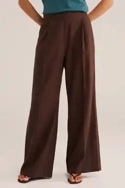 Wehkamp WE Fashion wide leg broek bruin met linnen aanbieding
