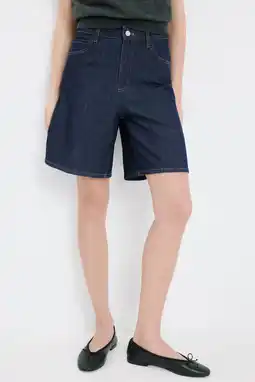 Wehkamp Mango baggy regularwaist denim short dark blue denim aanbieding