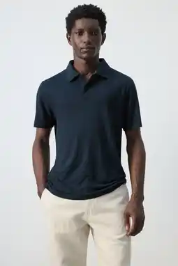 Wehkamp Mango Man slim polo met linnen donkerblauw aanbieding