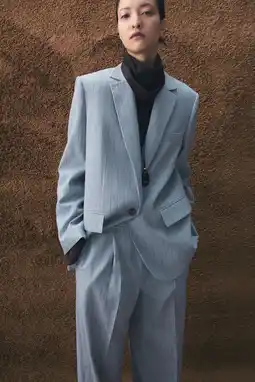 Wehkamp Mango regular blazer met krijtstreep blauw aanbieding