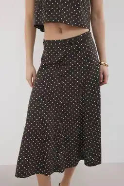 Wehkamp Mango linnen midi rok met stippen donkerbruin aanbieding