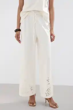 Wehkamp Mango wide leg regularwaist broek broderie ecru aanbieding