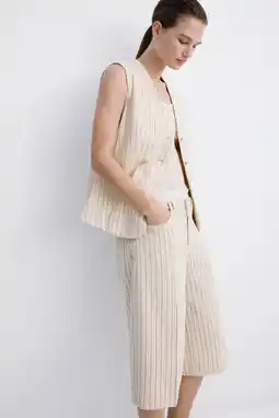 Wehkamp Mango wide leg regularwaist bermuda short met krijtstreep lichtgeel aanbieding