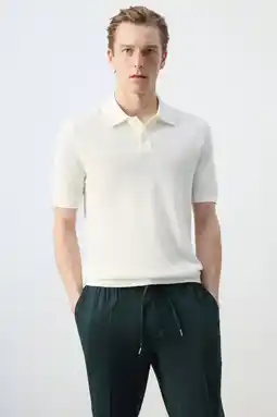 Wehkamp Mango Man regular polo gebreid ecru aanbieding