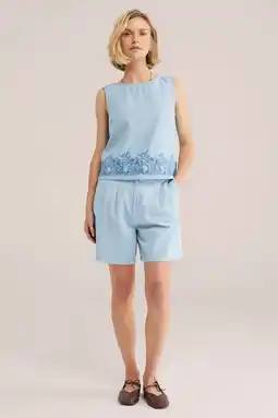 Wehkamp WE Fashion Blue Ridge wide leg regularwaist casual short light blue denim aanbieding