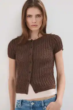 Wehkamp Mango vest grof gebreid donkerbruin aanbieding