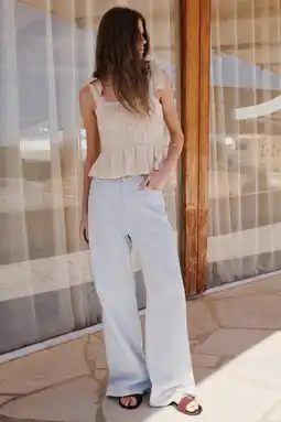 Wehkamp Mango regular waist wide leg jeans - lichtblauw aanbieding